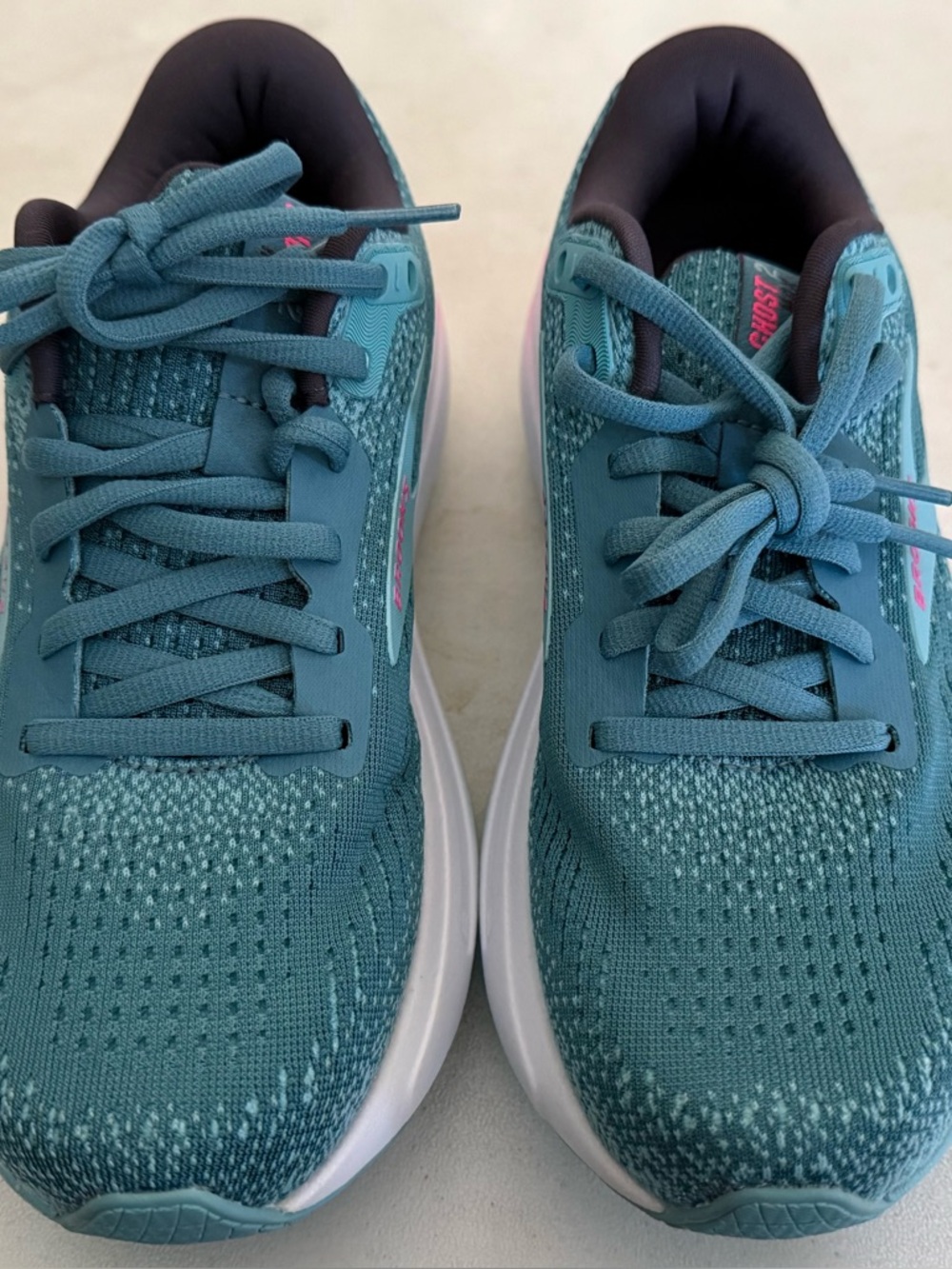 Brooks Teal Running Shoes with Pink Accents